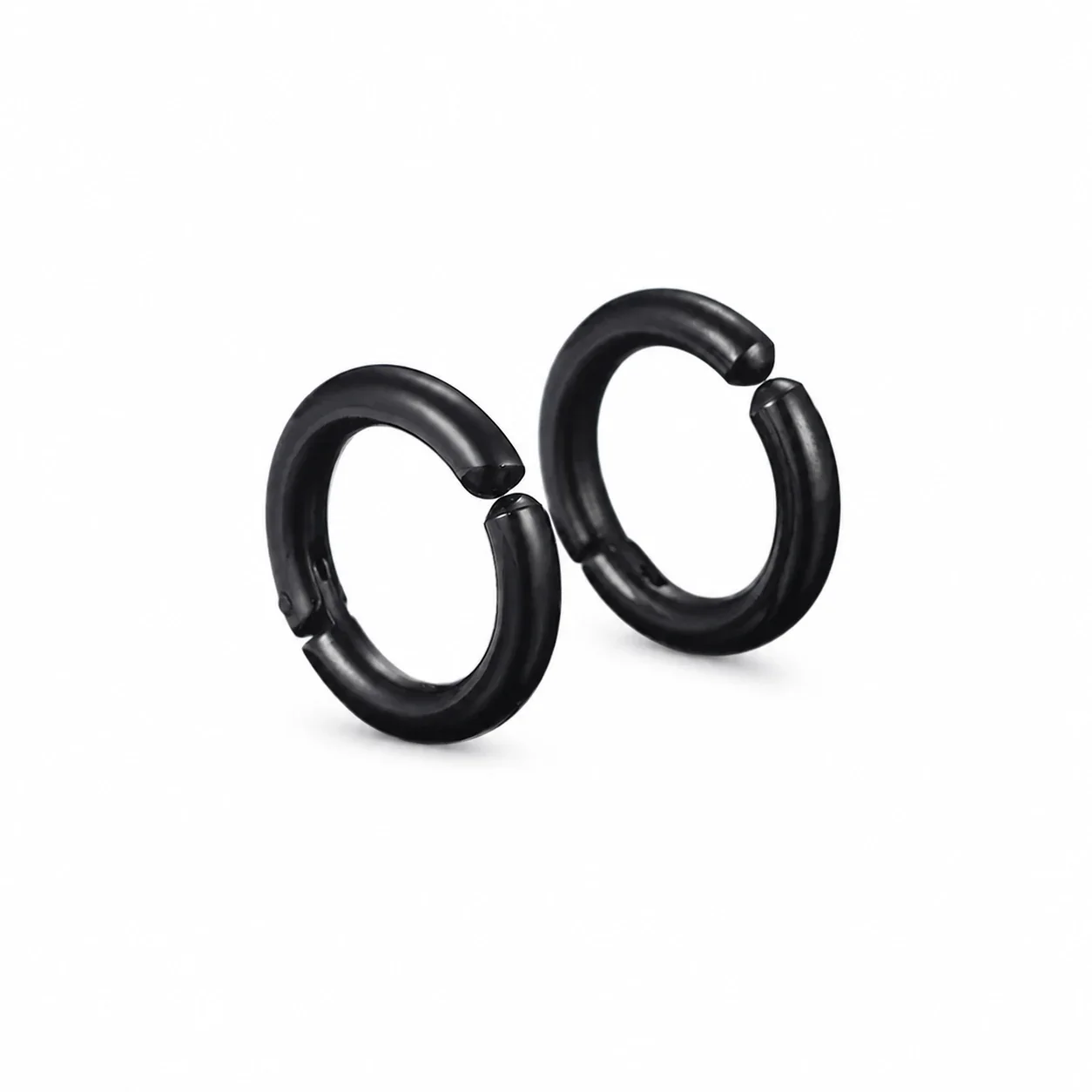 Polished Stainless Steel Round Clip-On Hoop Earrings - Black Clip-On Ear