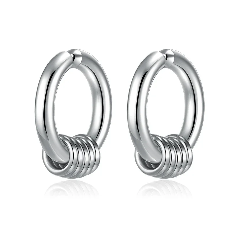 Polished Stainless Steel Round Clip-On Hoop Earrings - Silver Clip-On Hoop Ear