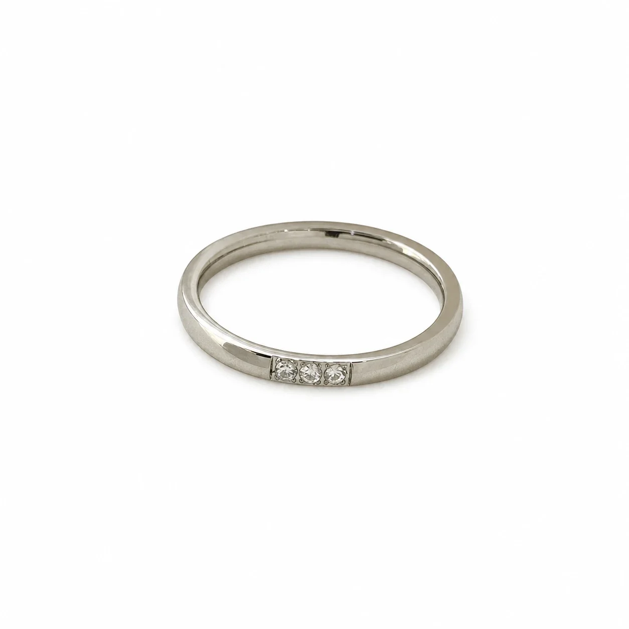 Delicate Stainless Steel Three CZ Band Ring