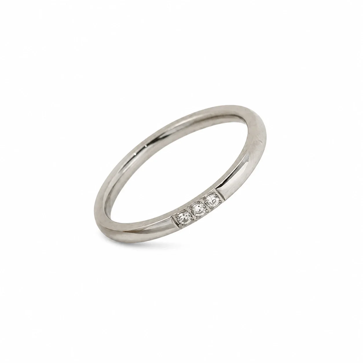 Delicate Stainless Steel Three CZ Band Ring