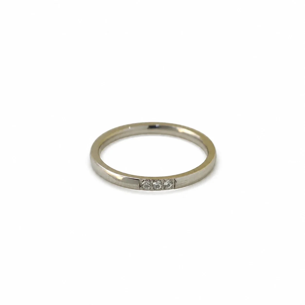 Delicate Stainless Steel Three CZ Band Ring