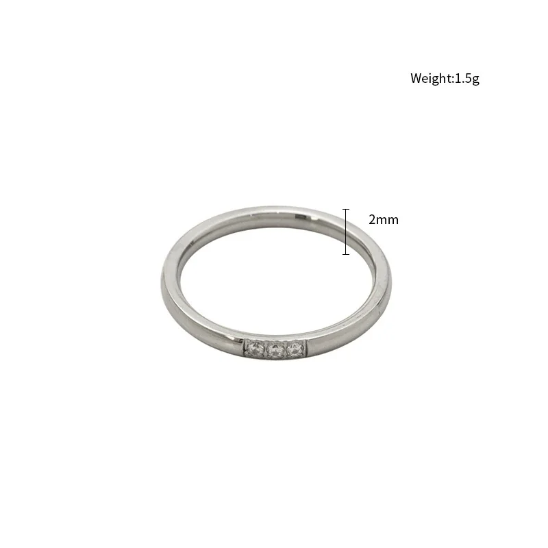 Delicate Stainless Steel Three CZ Band Ring - Silver