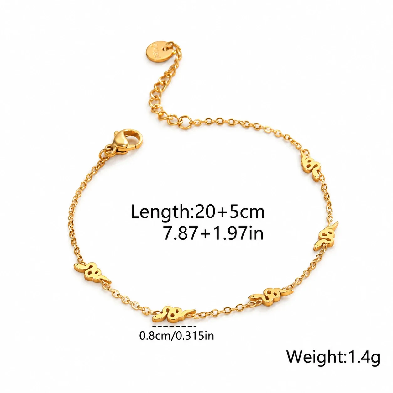Photo produit : Bracelet de cheville avec breloques serpent, cœur, trèfle, étoile ou lune, acier inoxydable