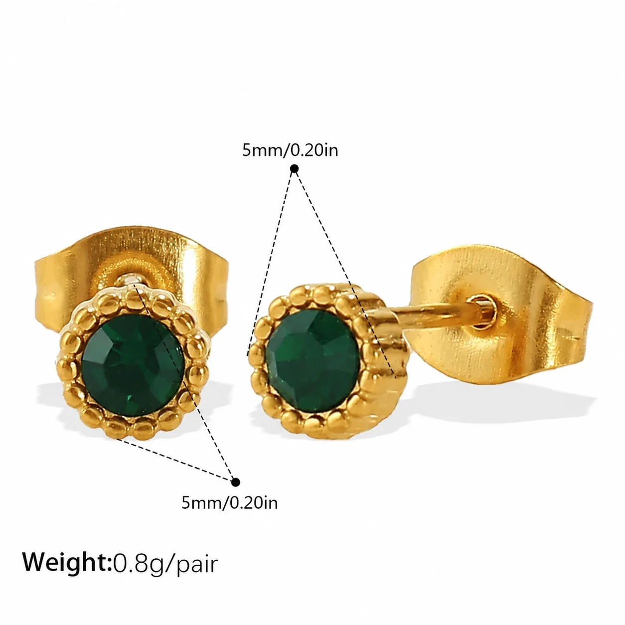 Prong-Set CZ Stud & Drop Earrings, Gold-Plated Stainless Steel - Green CZ Stud