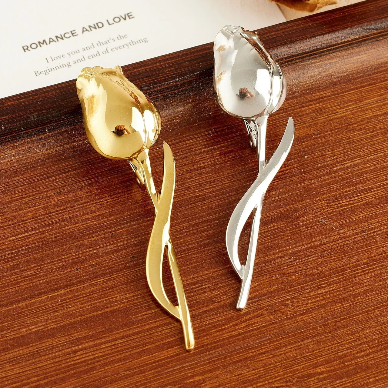 Tulip Brooch with Twisted Stem Stainless Steel
