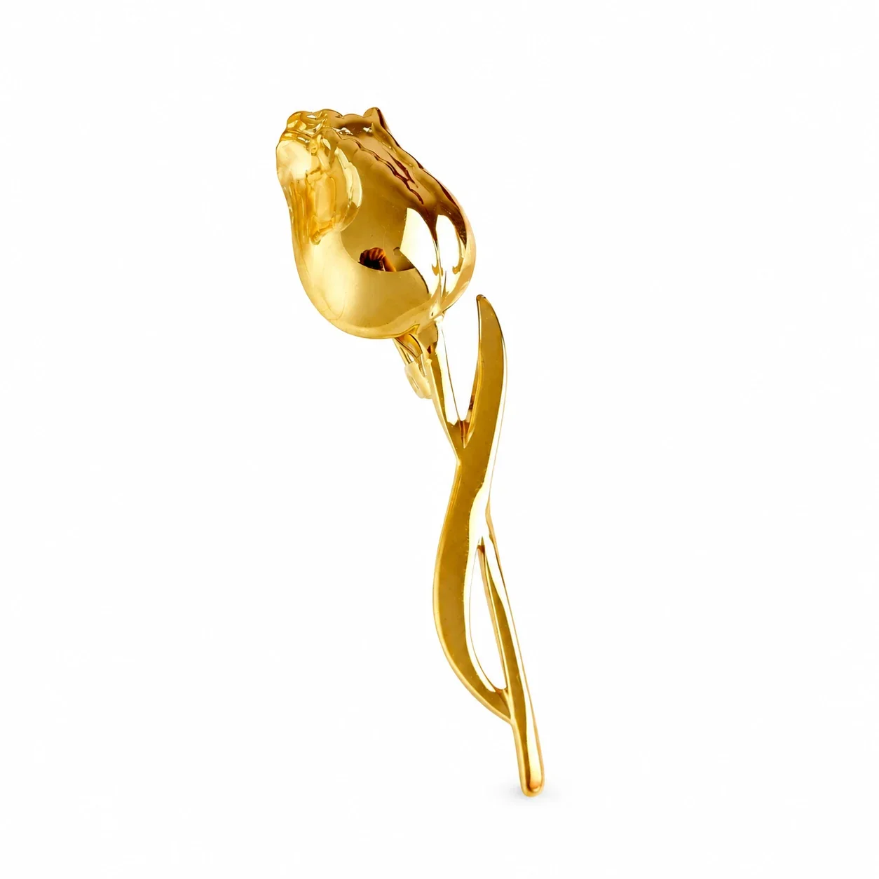 Tulip Brooch with Twisted Stem Stainless Steel - Gold