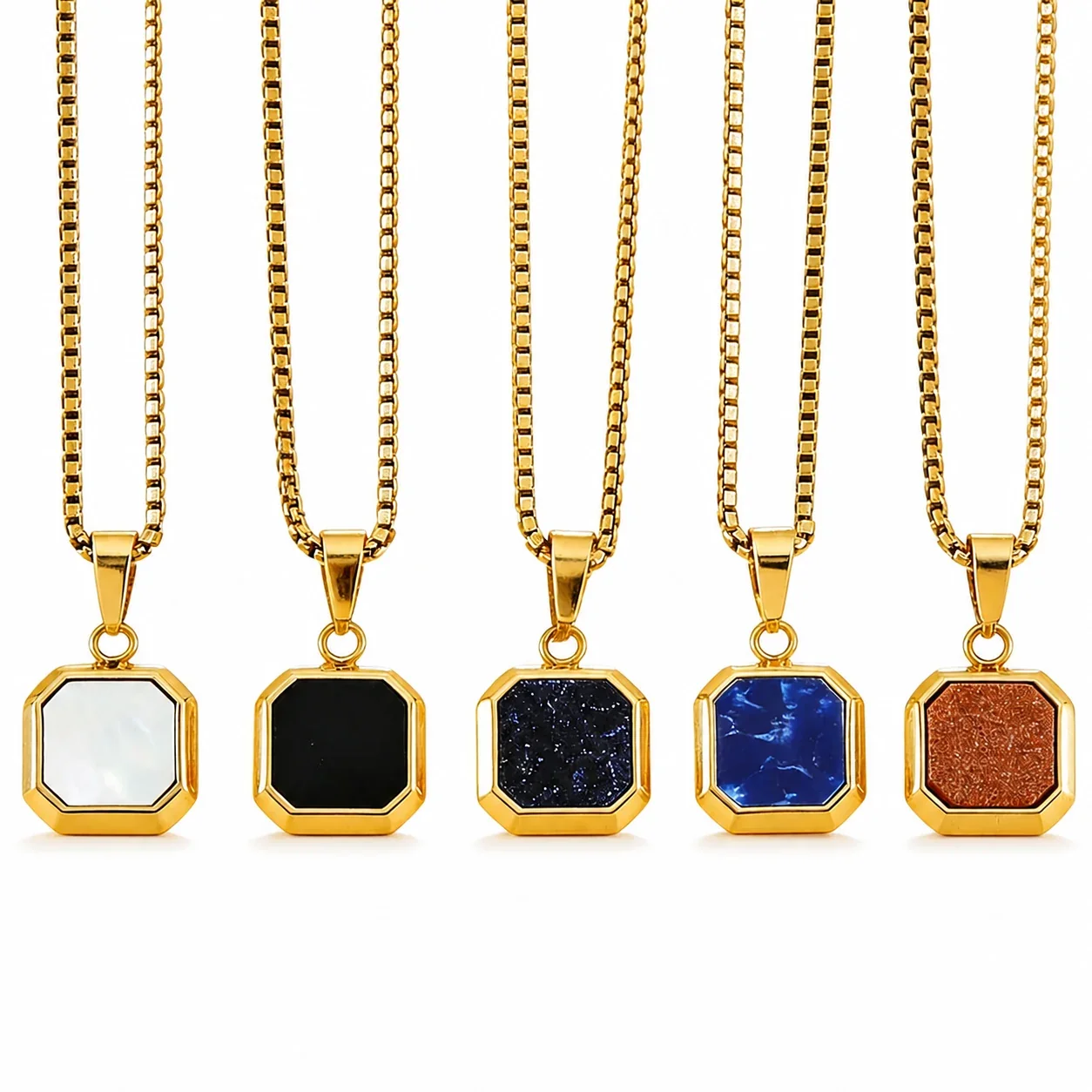 Octagonal Inlay Gold-Plated 316 Stainless Steel Necklace
