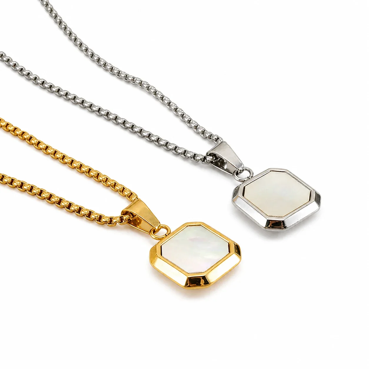 Octagonal Inlay Gold-Plated 316 Stainless Steel Necklace