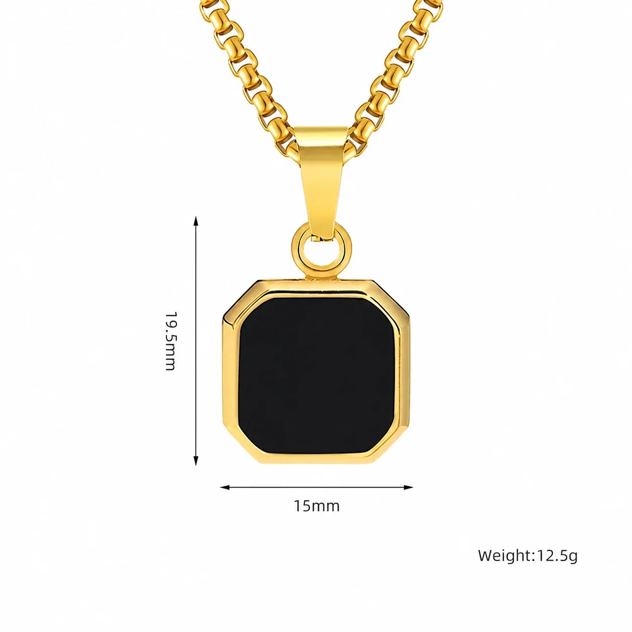 Octagonal Inlay Gold-Plated 316 Stainless Steel Necklace - Gold Black Acrylic