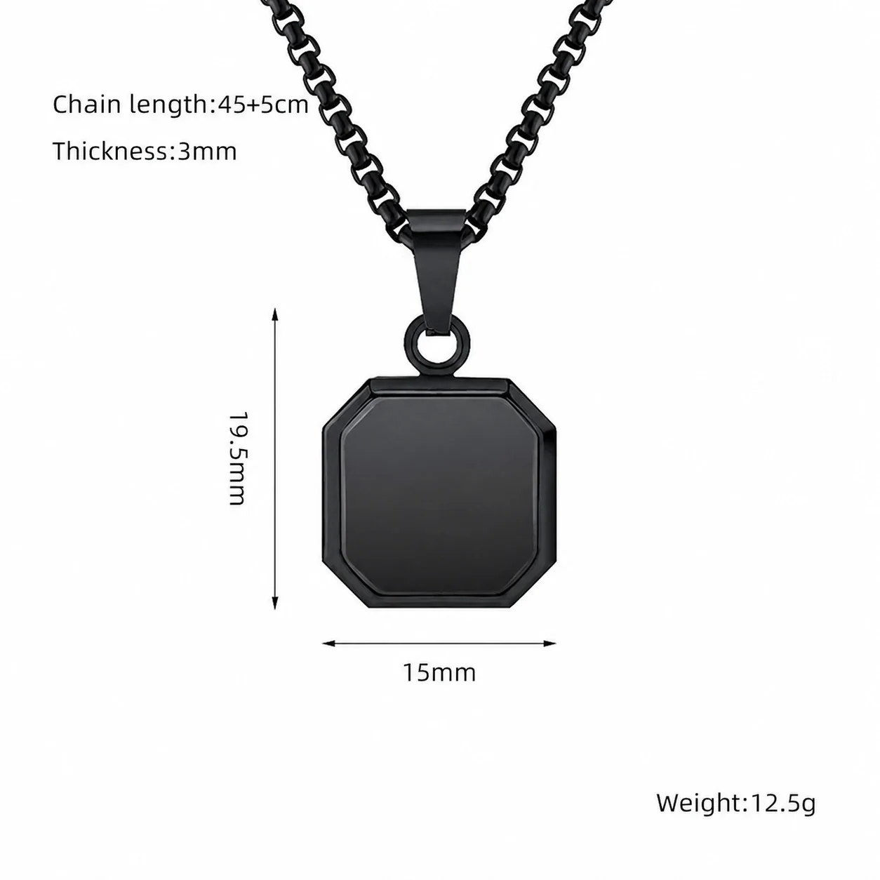 Octagonal Inlay Gold-Plated 316 Stainless Steel Necklace - Black