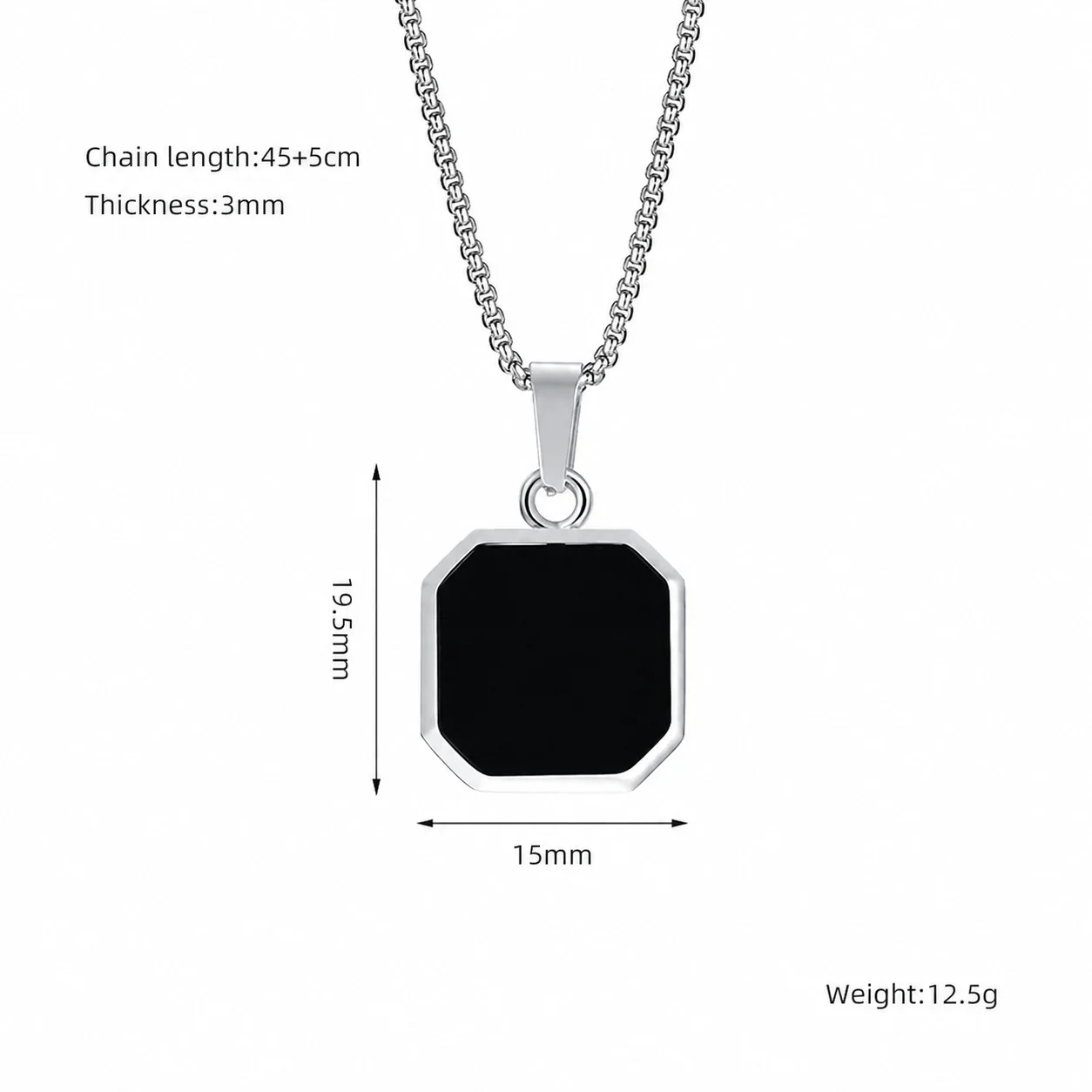 Octagonal Inlay Gold-Plated 316 Stainless Steel Necklace - Silver Black Acrylic
