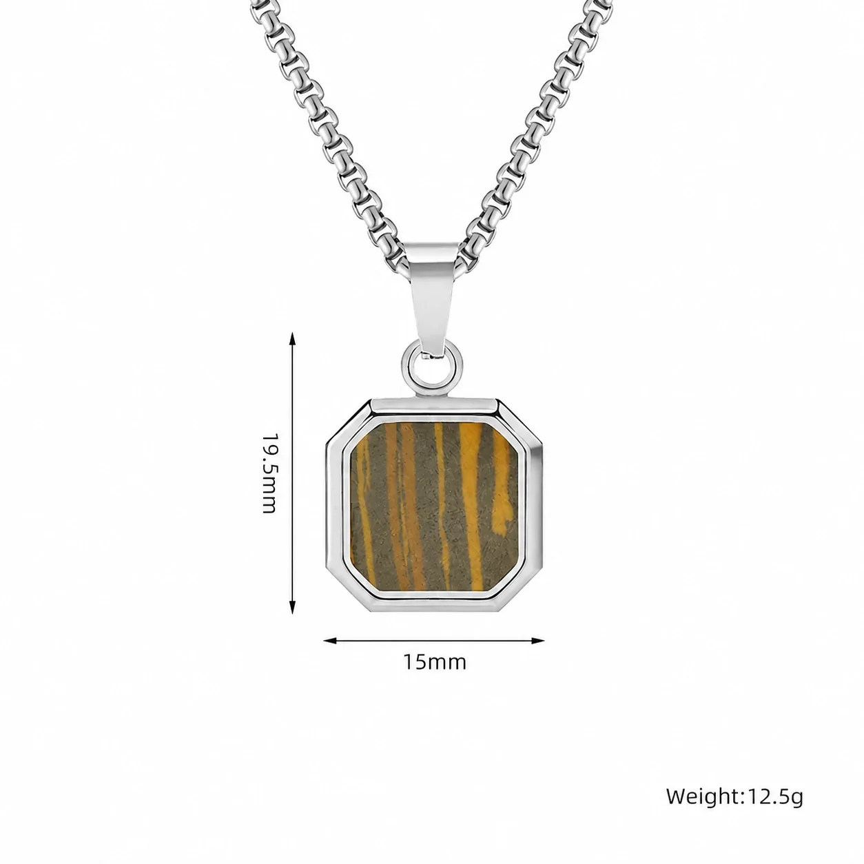 Octagonal Inlay Gold-Plated 316 Stainless Steel Necklace - Silver Wood Grain