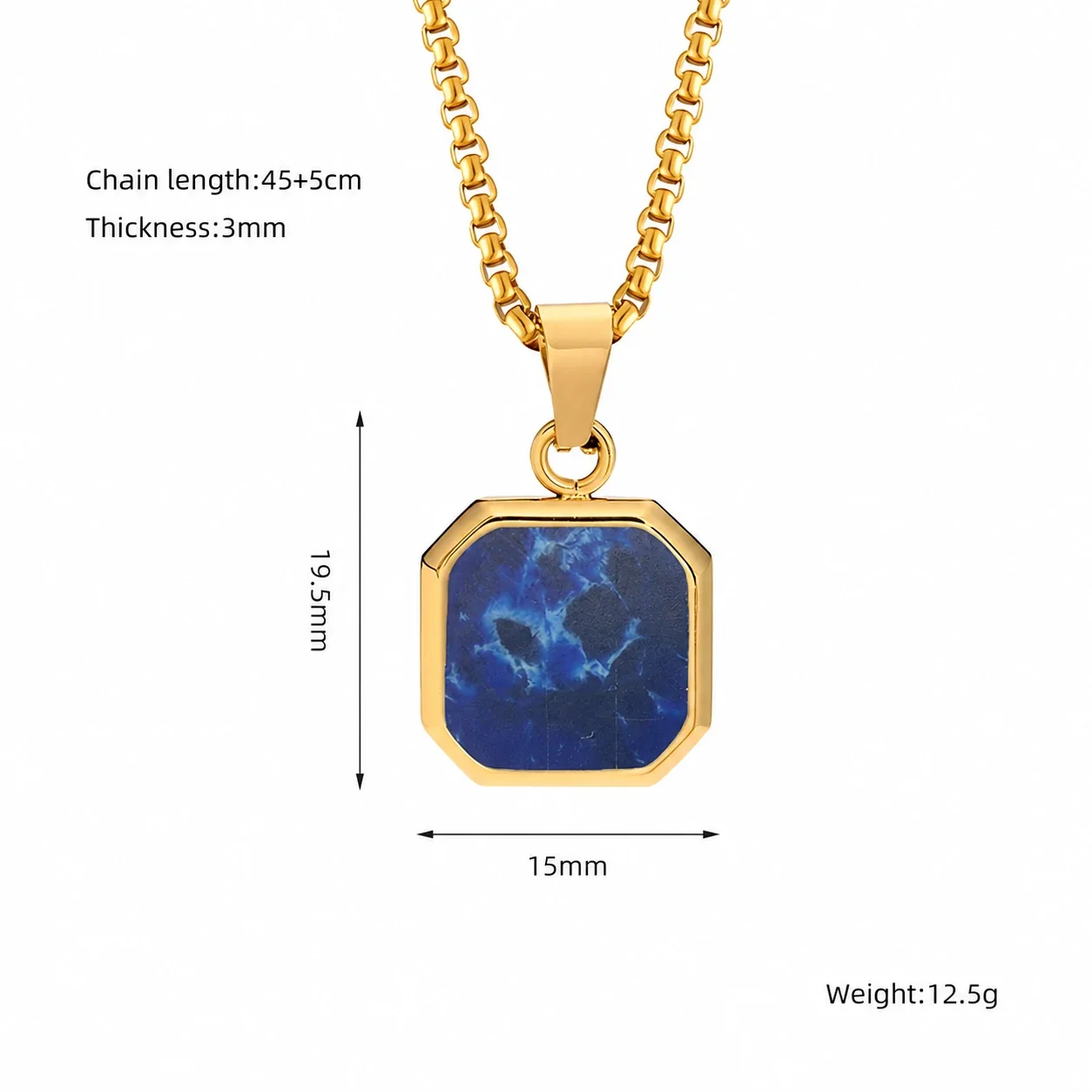 Octagonal Inlay Gold-Plated 316 Stainless Steel Necklace - Gold Deep Blue Turquoise