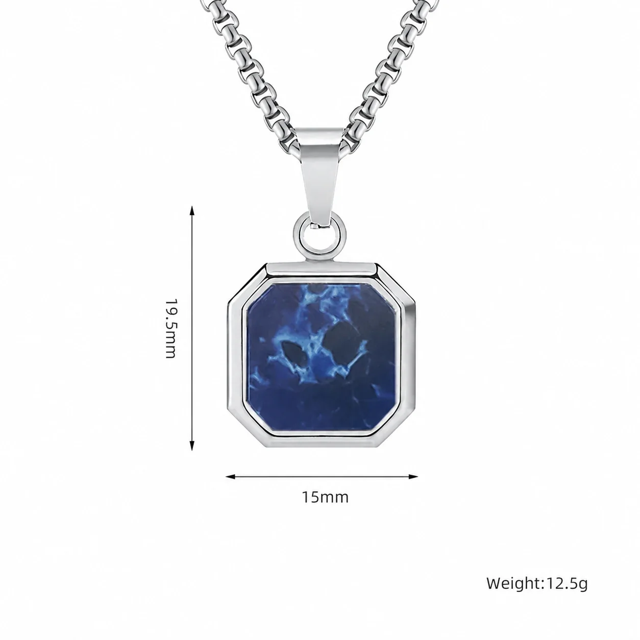 Octagonal Inlay Gold-Plated 316 Stainless Steel Necklace - Silver Deep Blue Turquoise
