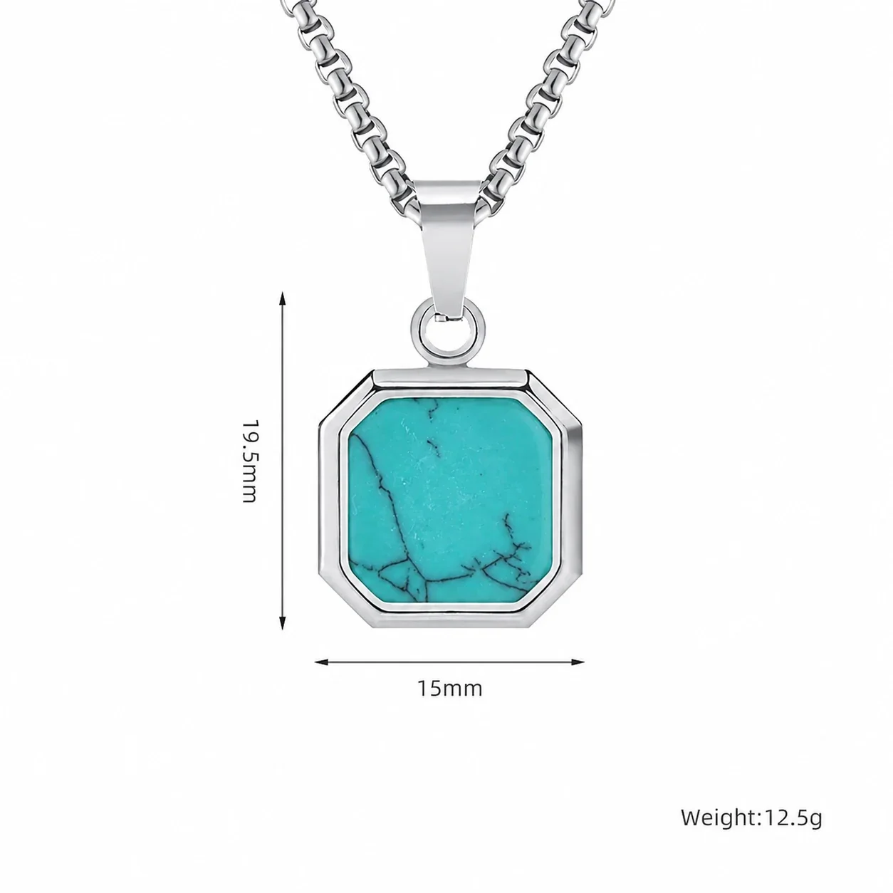 Octagonal Inlay Gold-Plated 316 Stainless Steel Necklace - Silver Sky Blue Turquoise