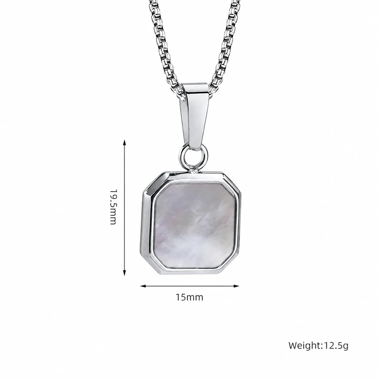 Octagonal Inlay Gold-Plated 316 Stainless Steel Necklace - Silver Shell