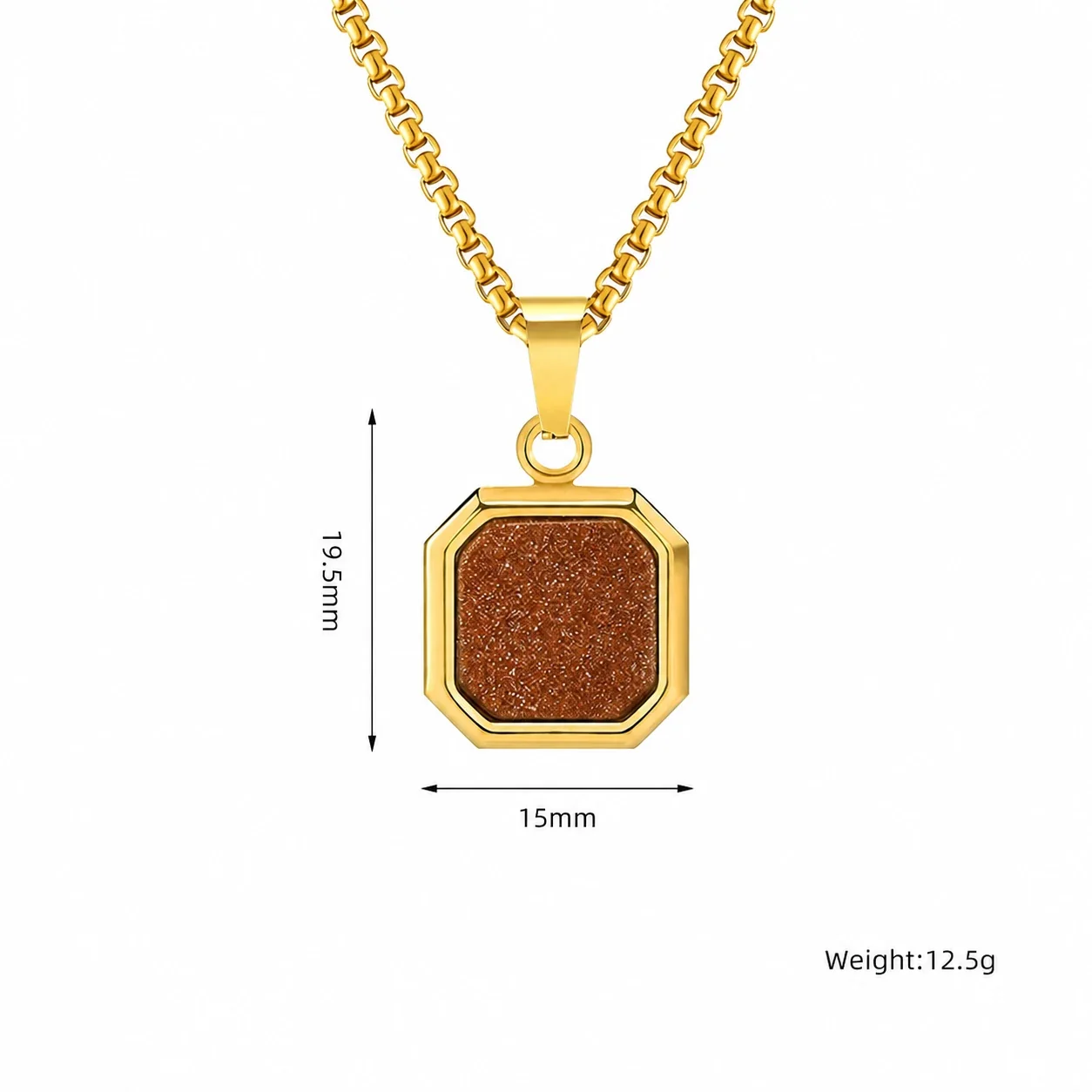 Octagonal Inlay Gold-Plated 316 Stainless Steel Necklace - Gold Red Sandstone