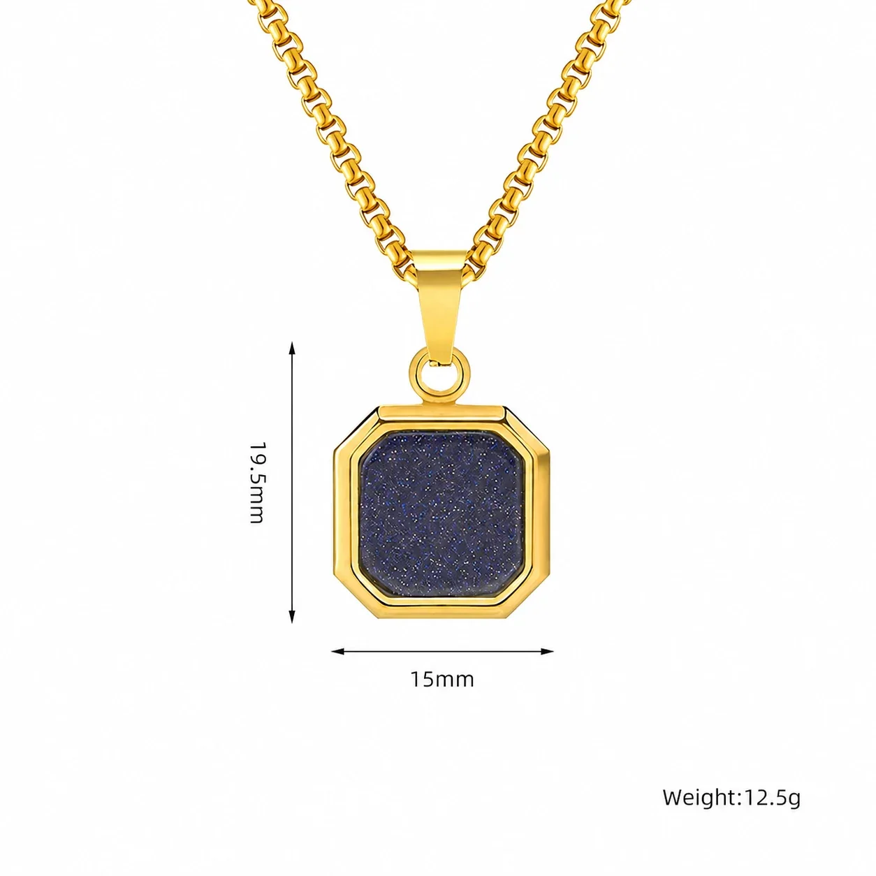 Octagonal Inlay Gold-Plated 316 Stainless Steel Necklace - Gold Blue Sandstone