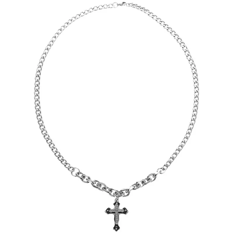 Gothic Stainless Steel Cuban Chain Cross Pendant Necklace