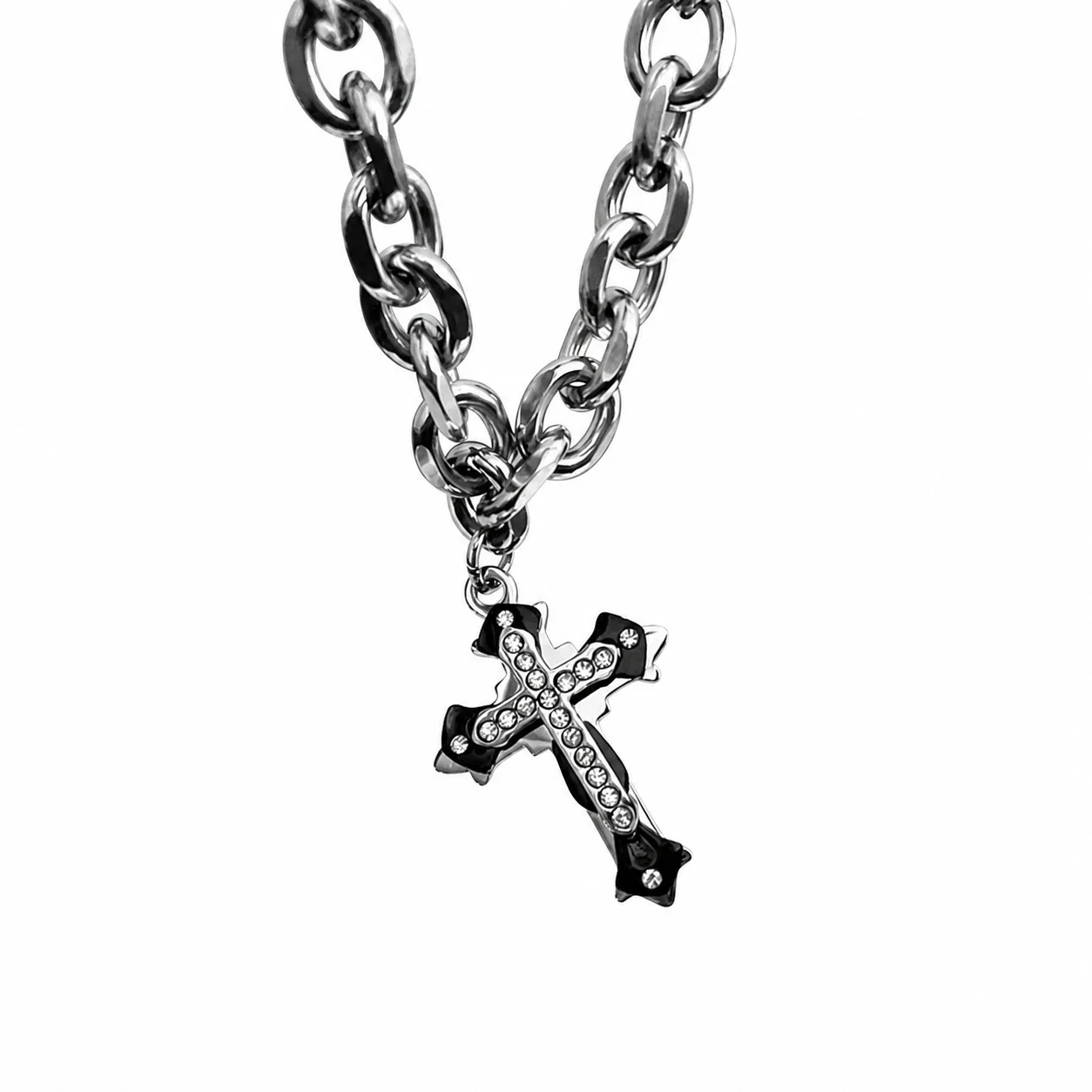 Gothic Stainless Steel Cuban Chain Cross Pendant Necklace