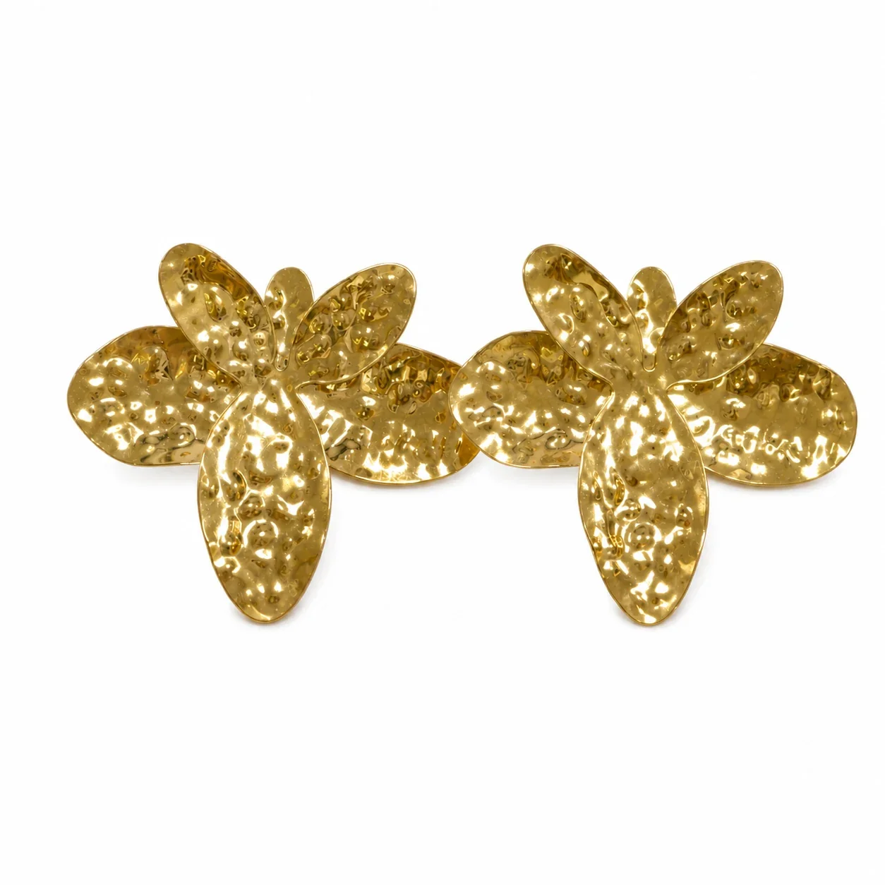 Hammered Petal 316 Stainless Steel Gold PVD Earrings
