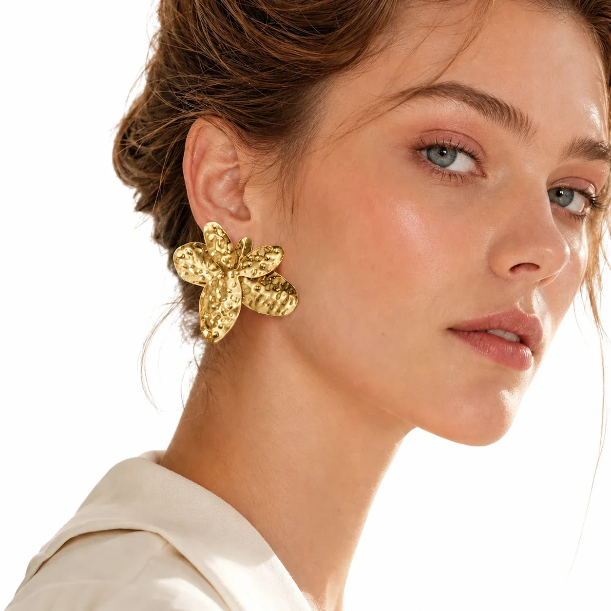 Hammered Petal 316 Stainless Steel Gold PVD Earrings