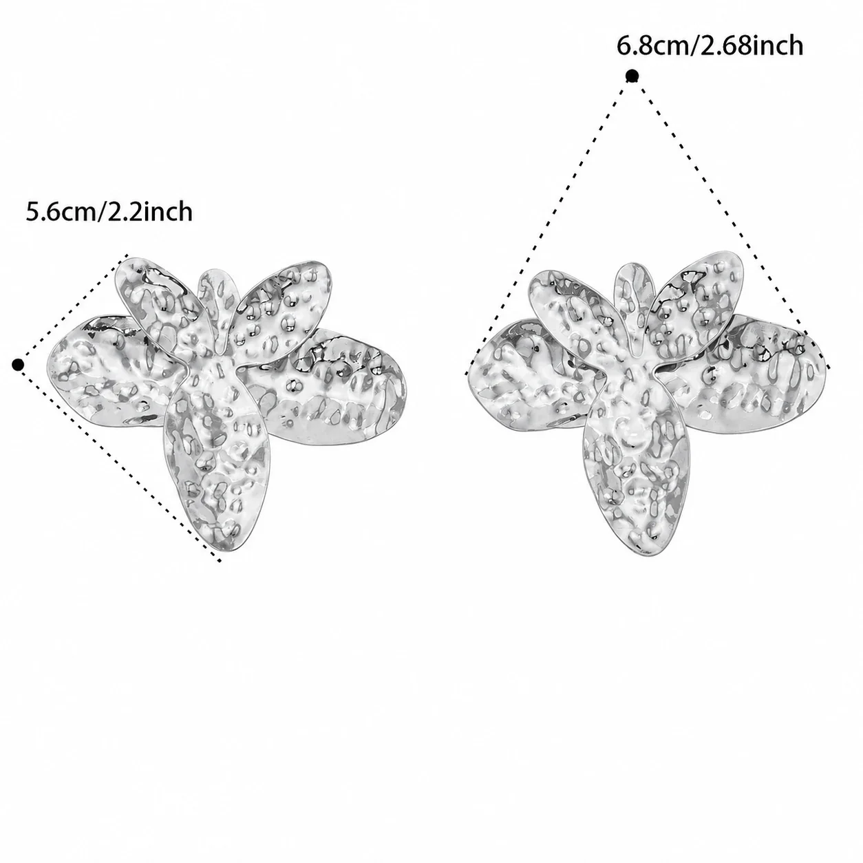 Hammered Petal 316 Stainless Steel Gold PVD Earrings - Silver Hammered Flower