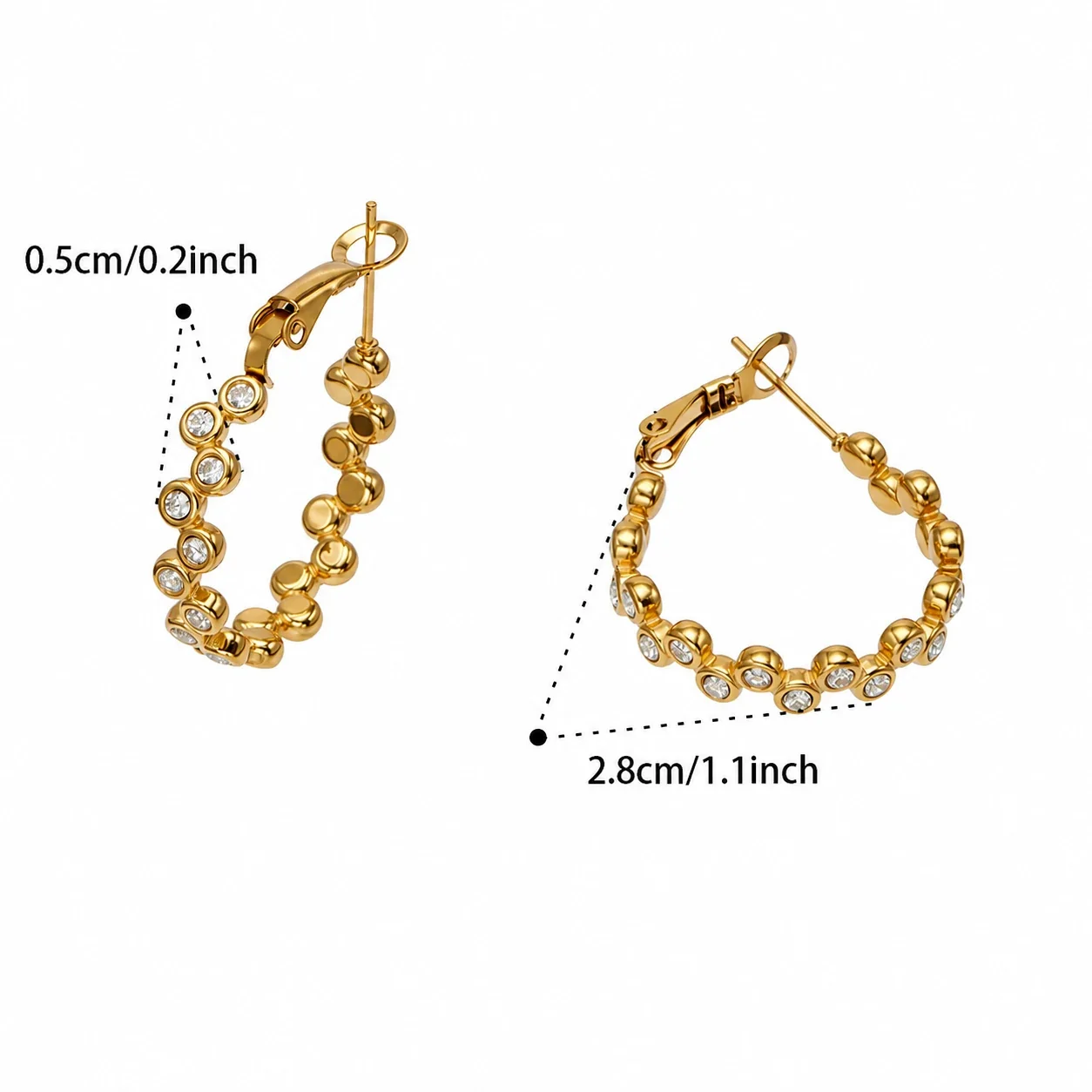Beaded 316L Bezel CZ Hoop Earrings & Ring Jewelry Set - Gold Hoop