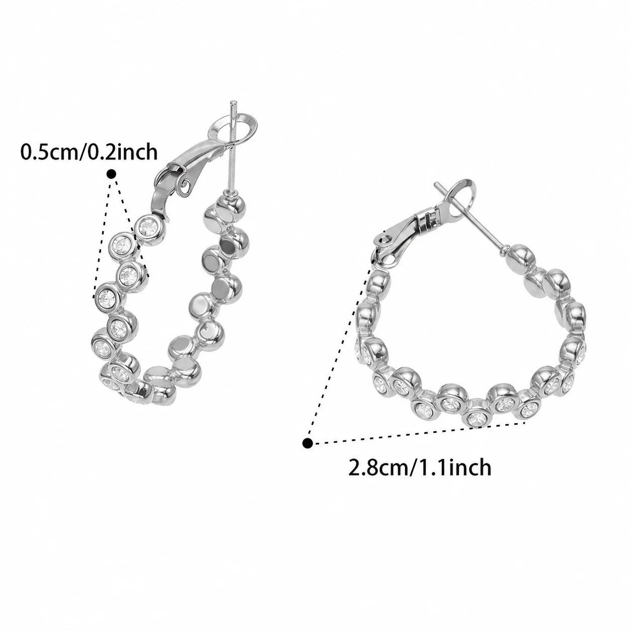 Beaded 316L Bezel CZ Hoop Earrings & Ring Jewelry Set - Silver Hoop