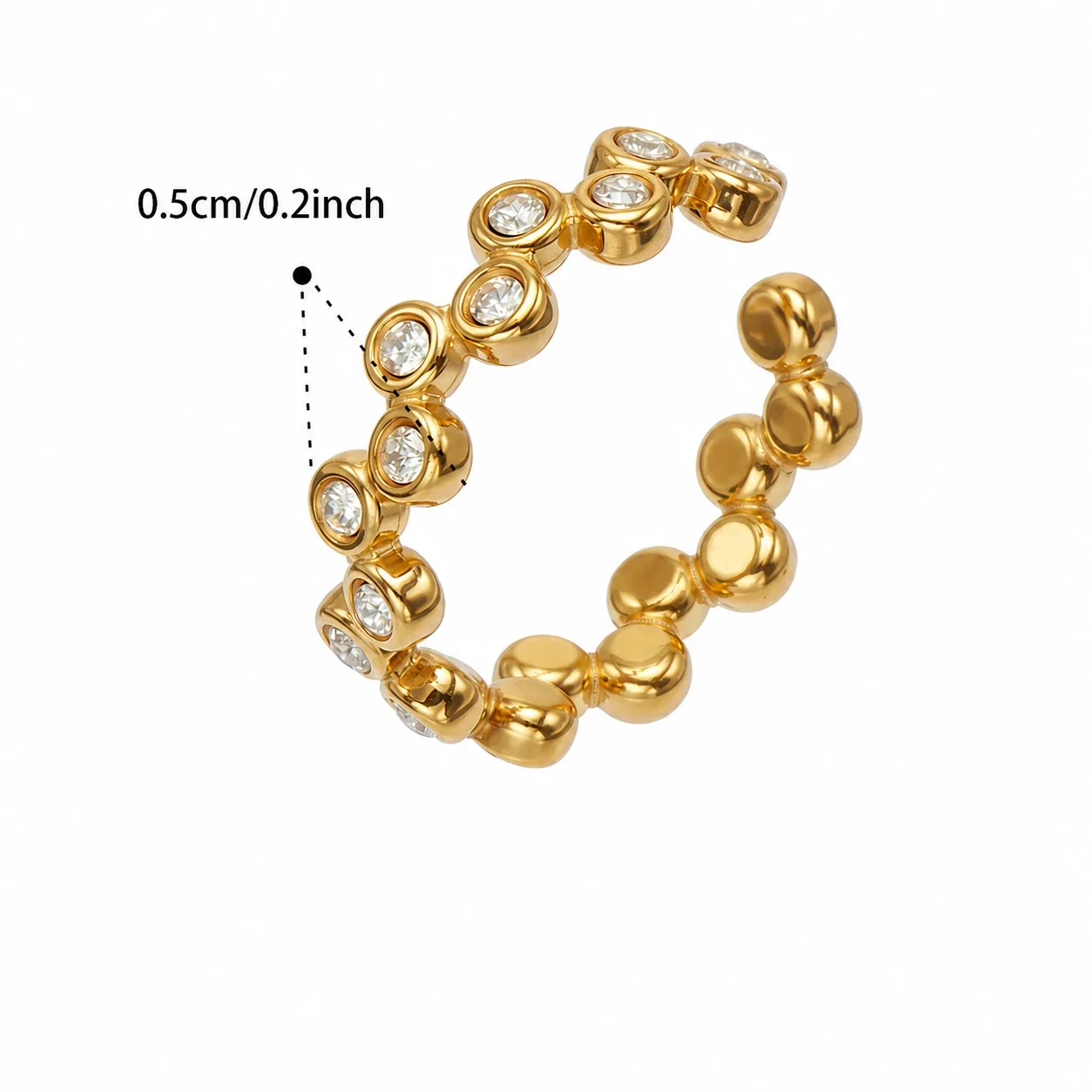 Beaded 316L Bezel CZ Hoop Earrings & Ring Jewelry Set - Gold Size