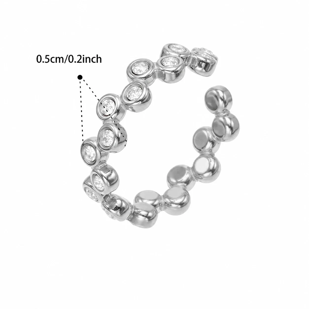 Beaded 316L Bezel CZ Hoop Earrings & Ring Jewelry Set - Silver Size