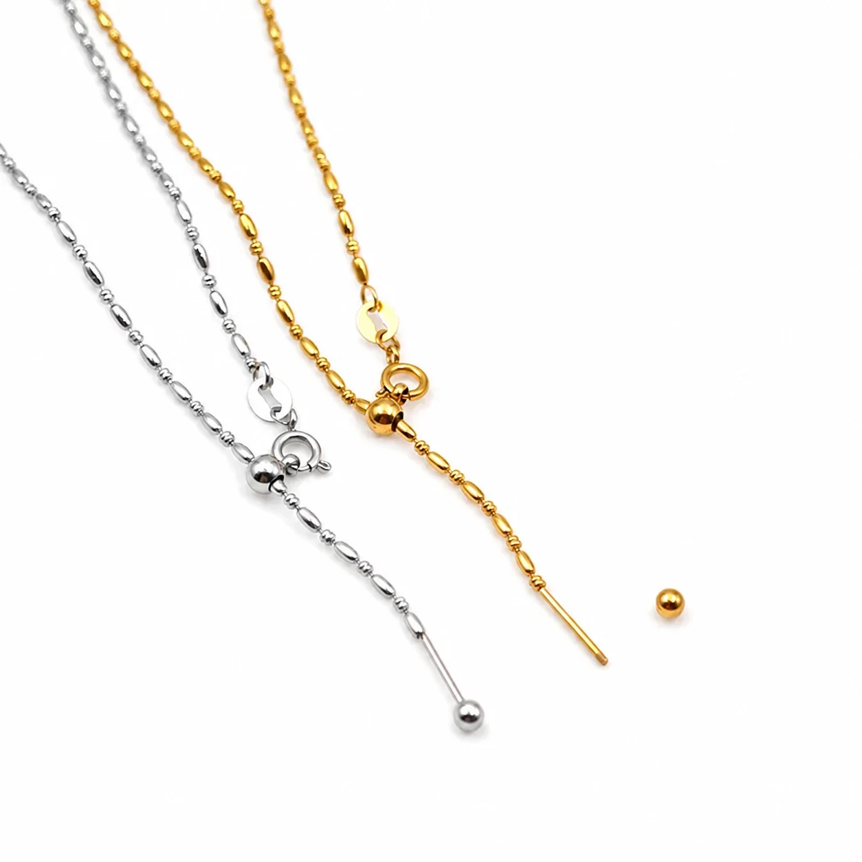 Refined 316 Stainless Steel Bead-Adjuster Chain Necklace - . mm Short Bead cm No.