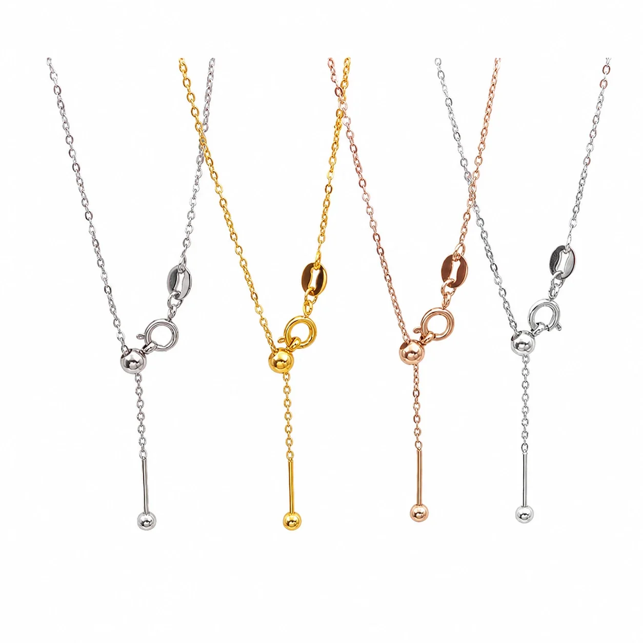 Refined 316 Stainless Steel Bead-Adjuster Chain Necklace - . mm Cross cm No.