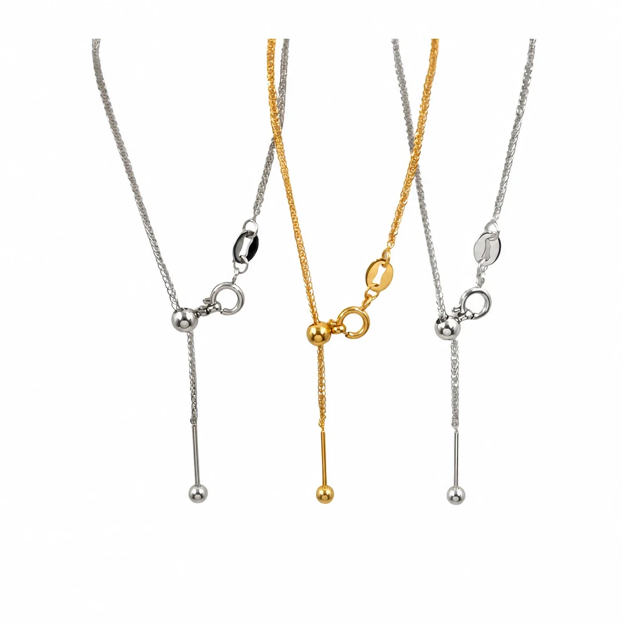 Refined 316 Stainless Steel Bead-Adjuster Chain Necklace - . mm Curb cm No.