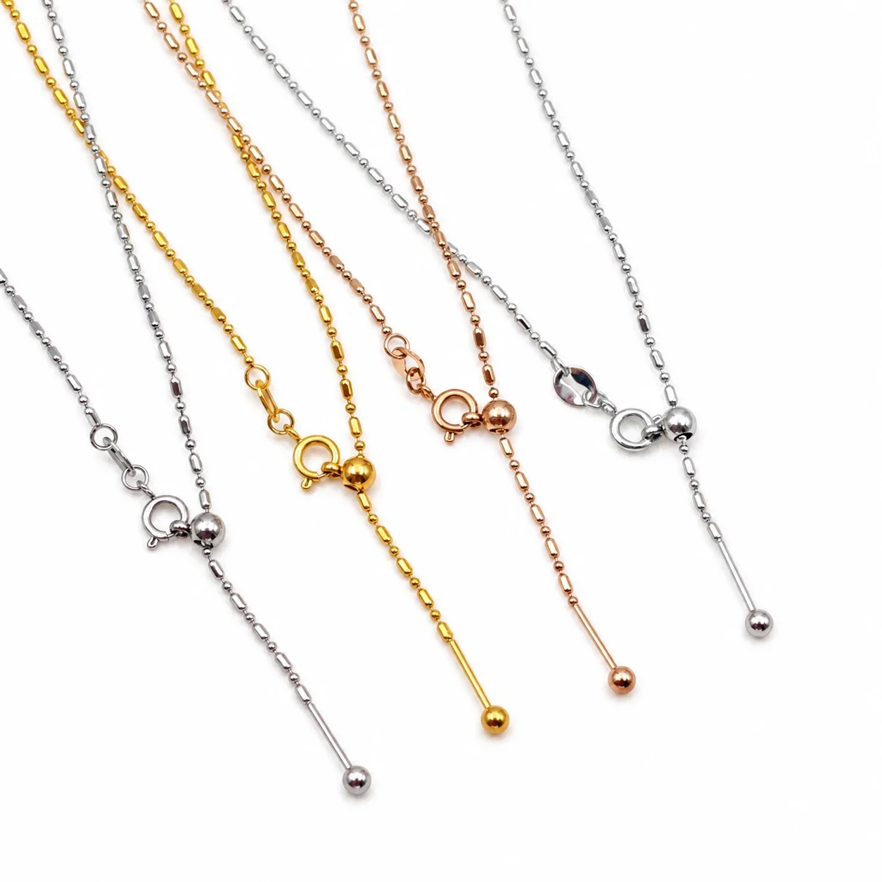 Refined 316 Stainless Steel Bead-Adjuster Chain Necklace - . mm Long-Short Bead cm No.