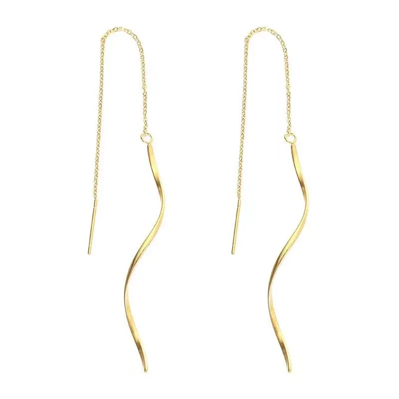 Fluid Stainless Steel Gold-Tone Wave Threader Earrings