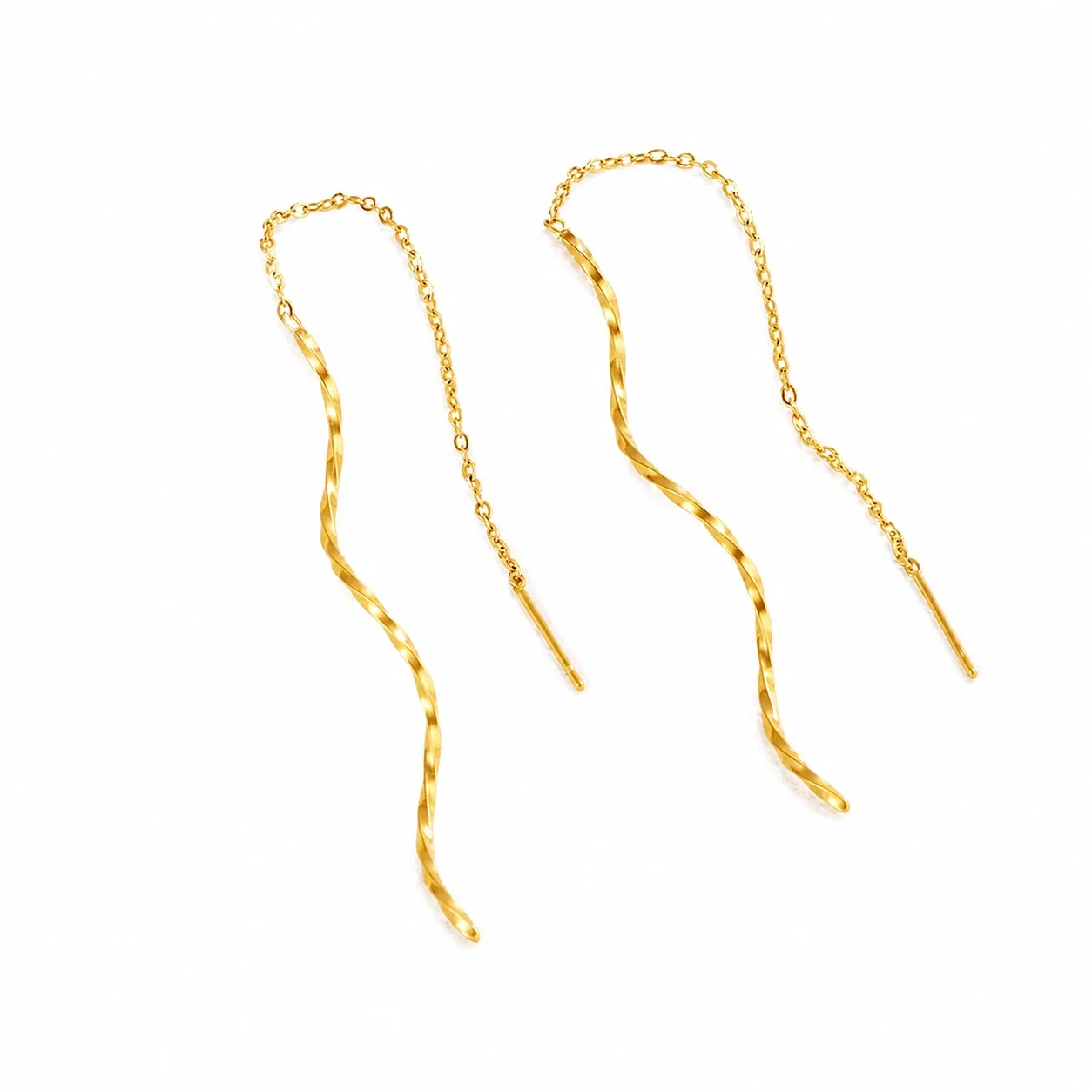 Fluid Stainless Steel Gold-Tone Wave Threader Earrings