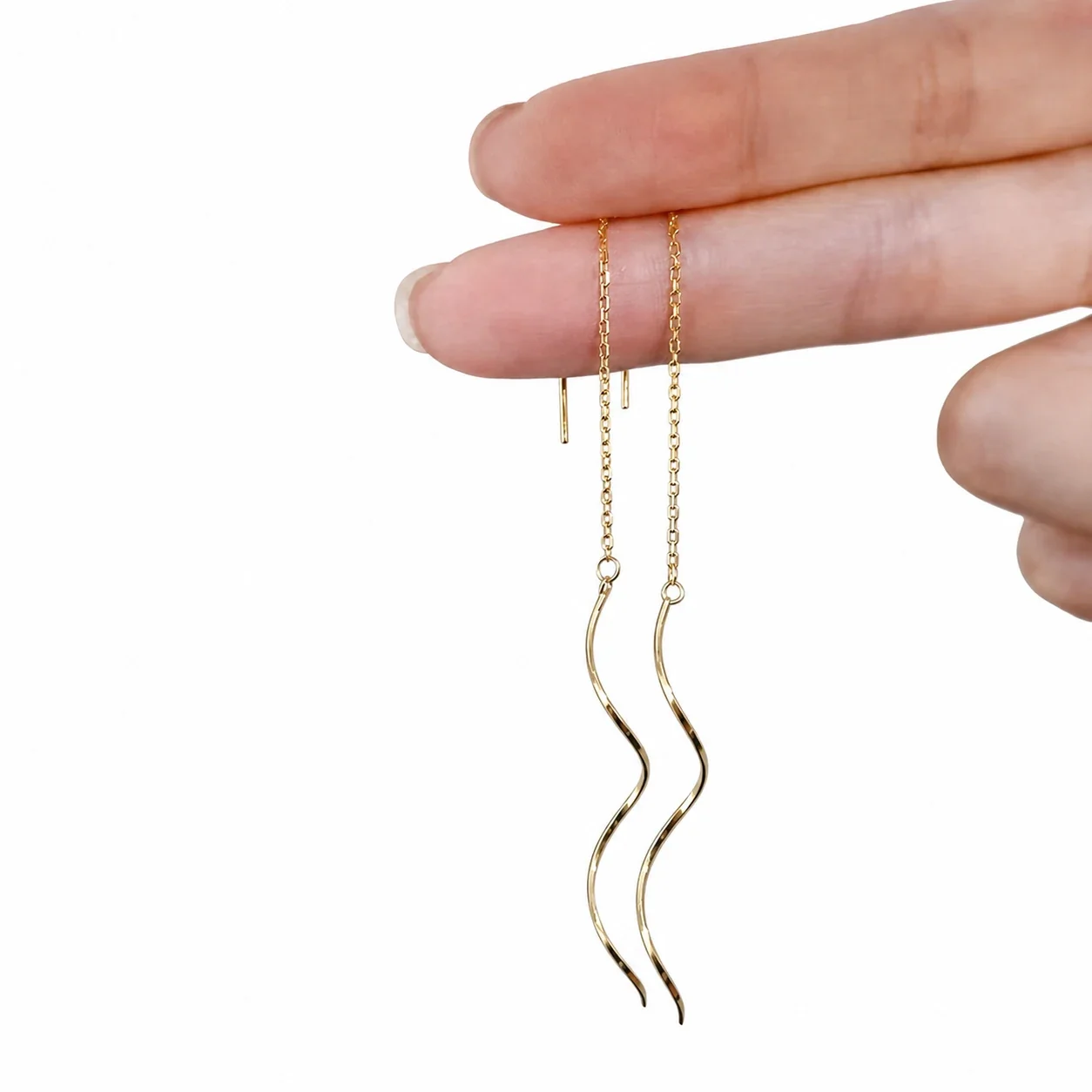 Fluid Stainless Steel Gold-Tone Wave Threader Earrings