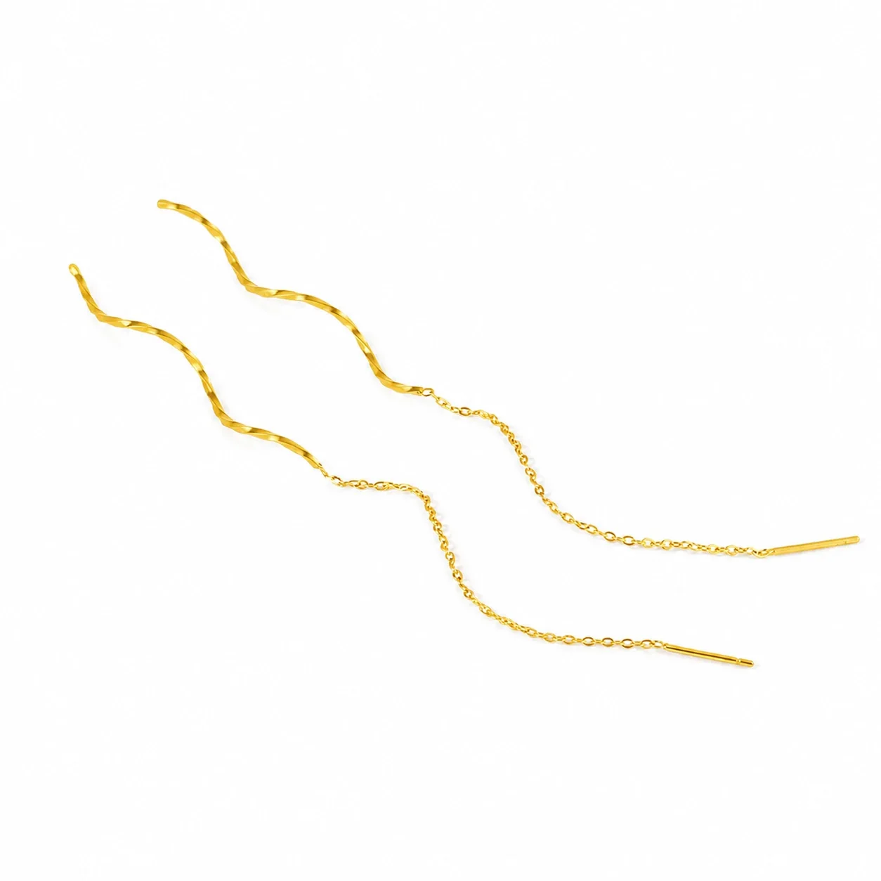 Fluid Stainless Steel Gold-Tone Wave Threader Earrings - Gold Wave Threader New Style