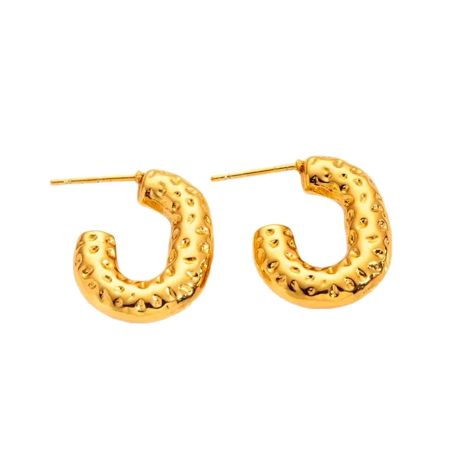 Textured Gold-Plated Stainless Steel U Hoop Earrings