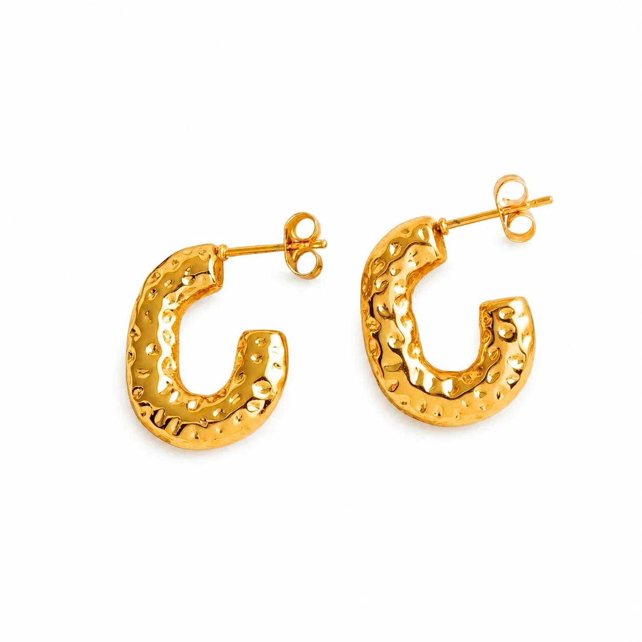 Textured Gold-Plated Stainless Steel U Hoop Earrings