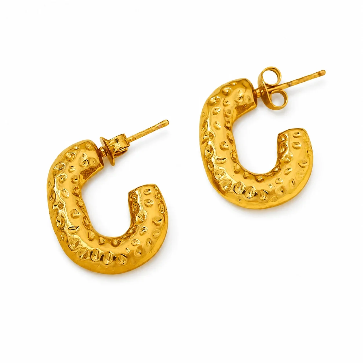 Textured Gold-Plated Stainless Steel U Hoop Earrings