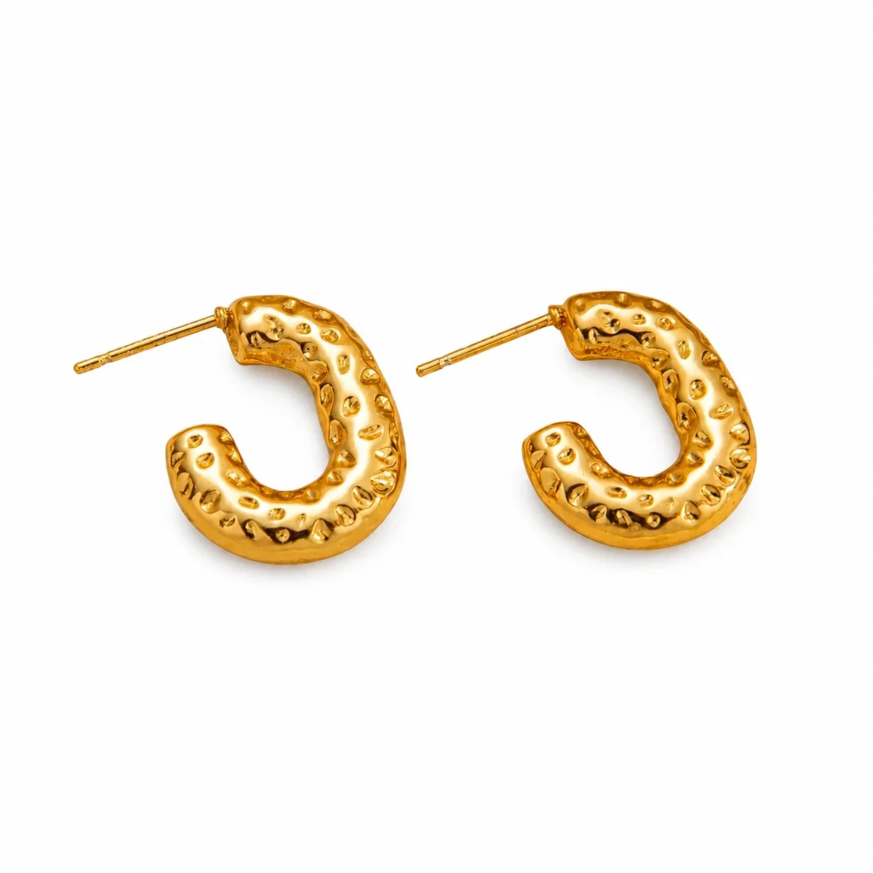 Textured Gold-Plated Stainless Steel U Hoop Earrings