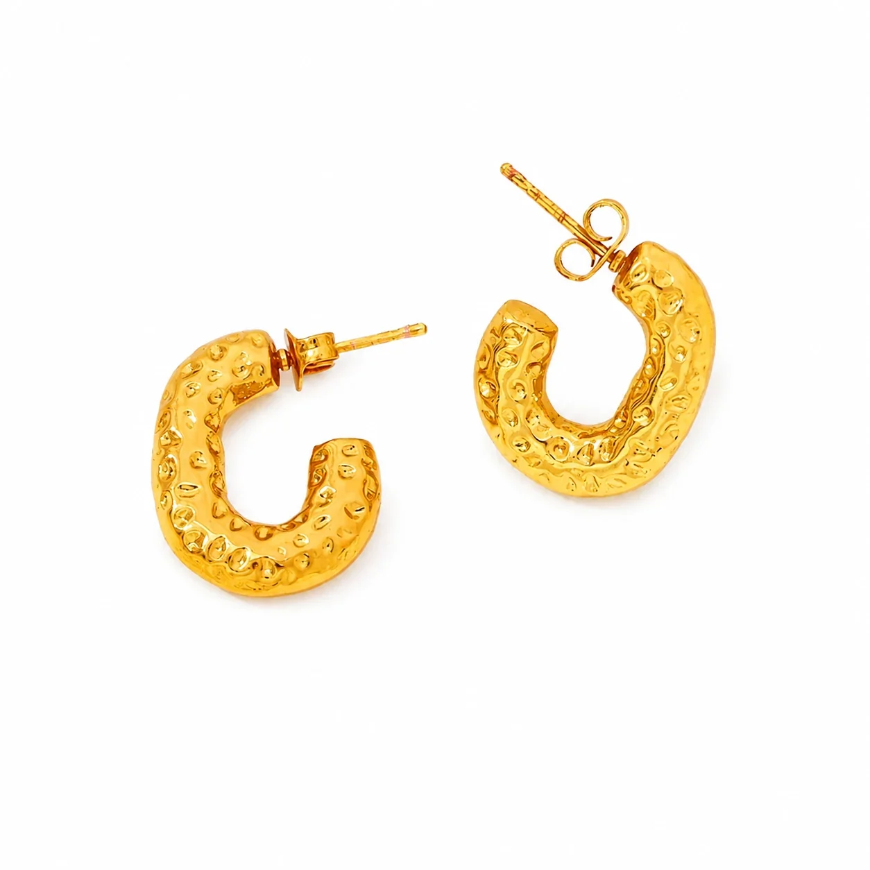 Textured Gold-Plated Stainless Steel U Hoop Earrings