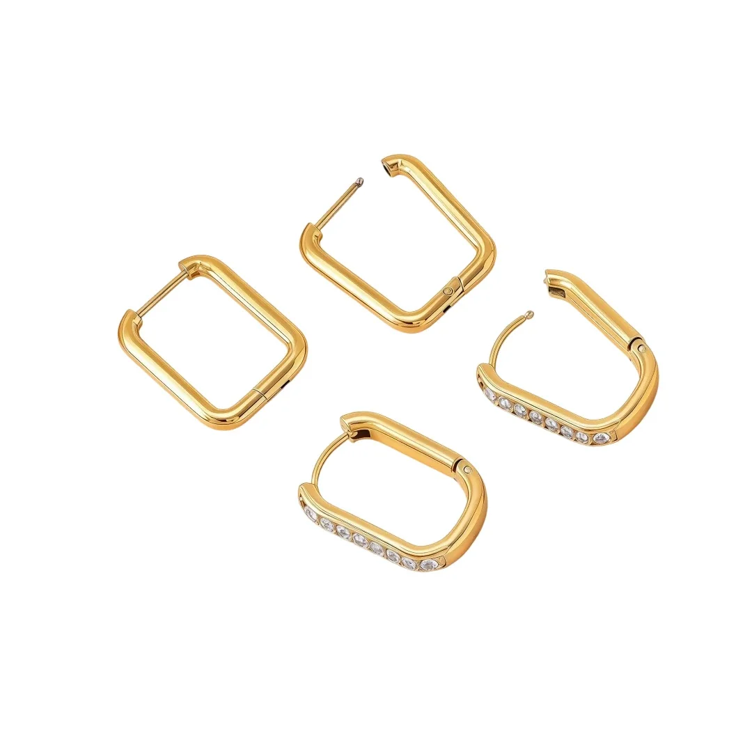 Hoop Earrings Two-Pair Square Set 316 Stainless Steel Gold PVD