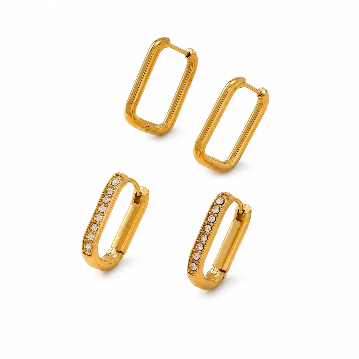 Produktfoto: Zweiteiliges Creolen-Set in quadratischer Form aus 316 Edelstahl, Gold PVD