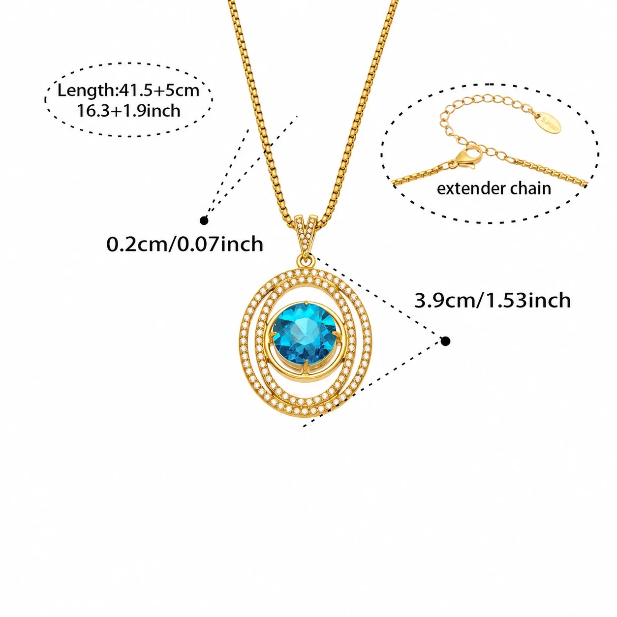 Radiant Gold-Plated 316L Blue Round Pavé Oval Pendant Necklace - Gold / Blue