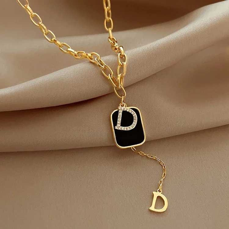 D-initialhangerketting met dogtag, verguld roestvrij staal productfoto