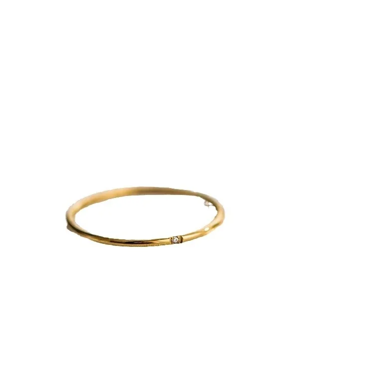 Stacking Ring with Channel-Set Round CZ, Gold-Plated Steel