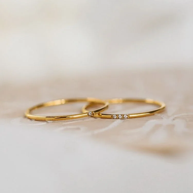 Stacking Ring with Channel-Set Round CZ, Gold-Plated Steel
